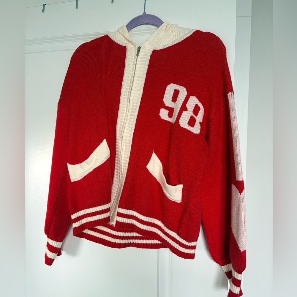 Y2K Altar'd State Red and White zip up Sweater